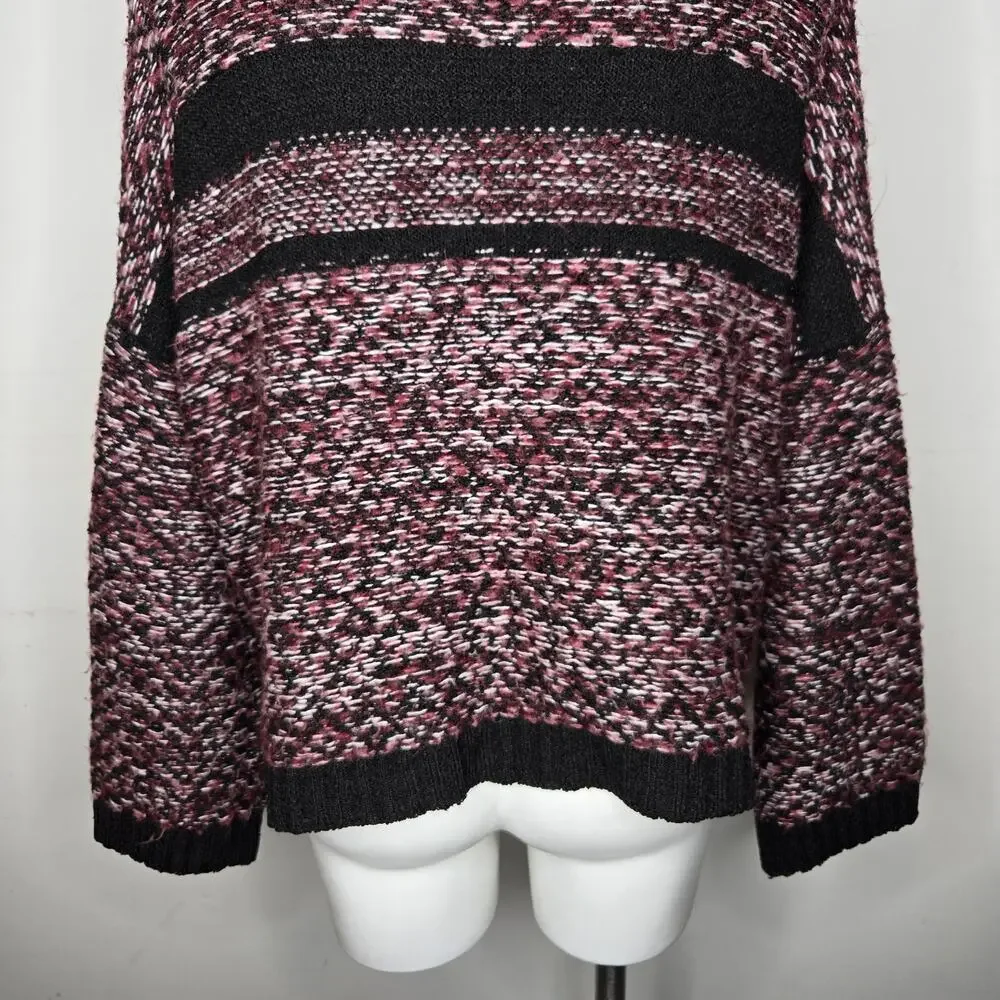 JOHN + JENN Chunky Knit Mock Neck Pullover Sweater Maroon & Black Size Small - Picture 12 of 14